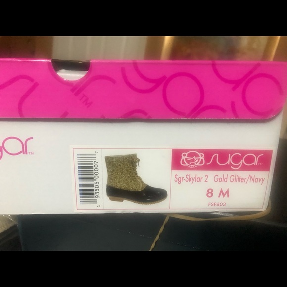 Sugar gold glitter Duck boots with blue size 8 - Picture 2 of 9
